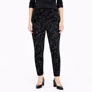 Nordstrom Pull on Black Pants Velvet Rose Embossed Mid Rise Ankle Legging Size M